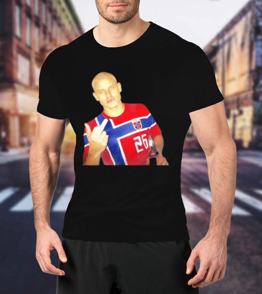 Erling Haaland Norway National Football Team 26 Middle Finger Gesture Jersey T-Shirt