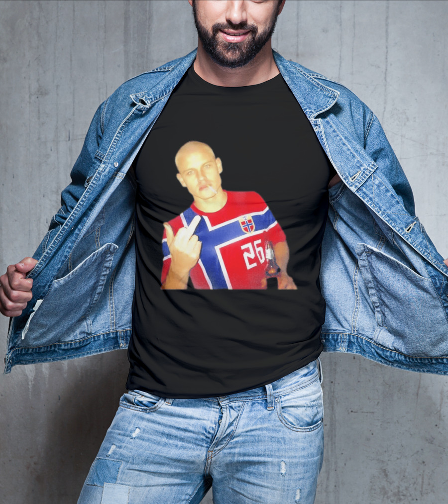 Erling Haaland Norway National Football Team 26 Middle Finger Gesture Jersey T-Shirt