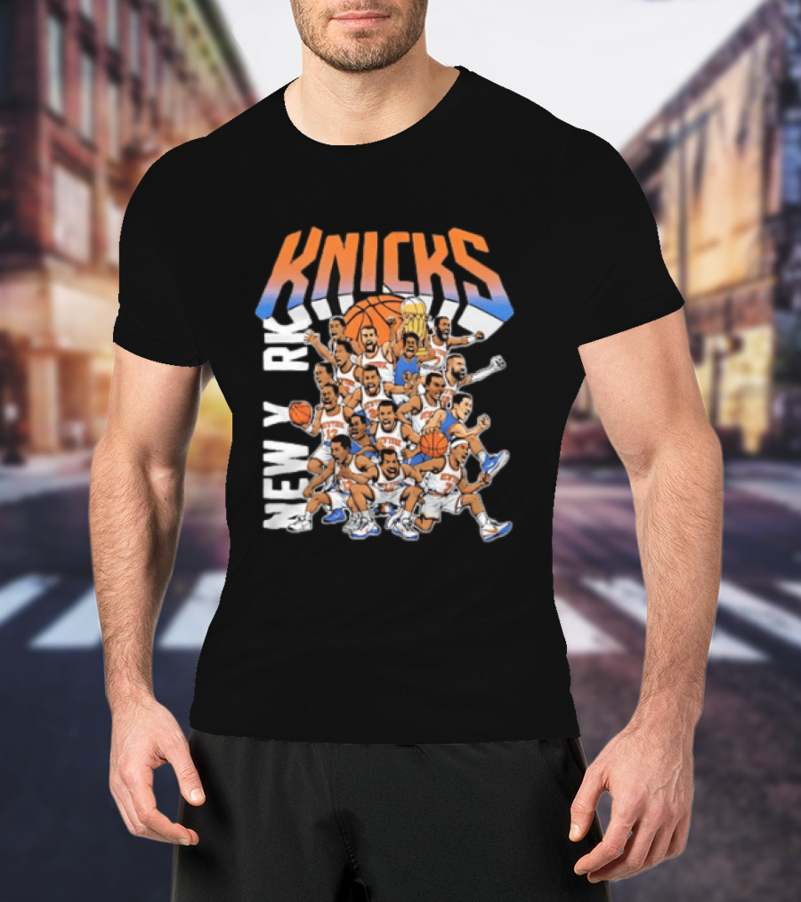 New York Knicks Comic Style Team Collage Basketball Players T-Shirt