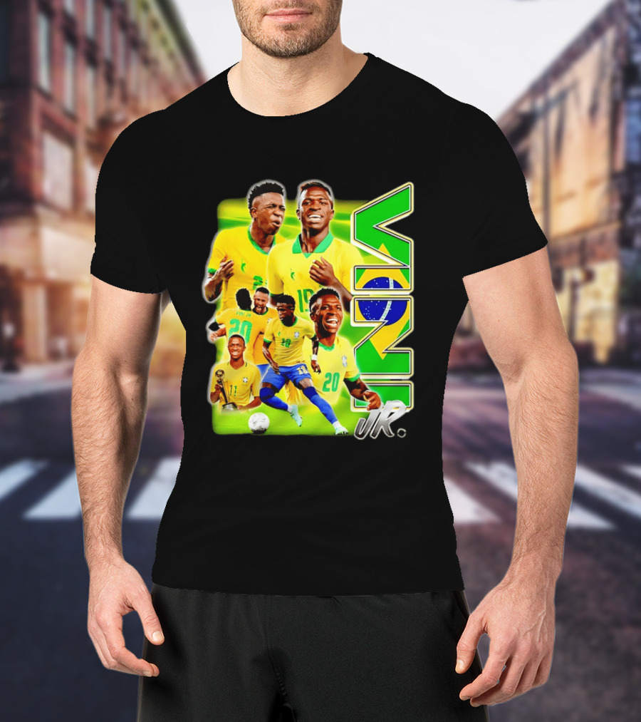 Vinicius Junior Brazil Number 10 Yellow Green Soccer Team Collage T-Shirt