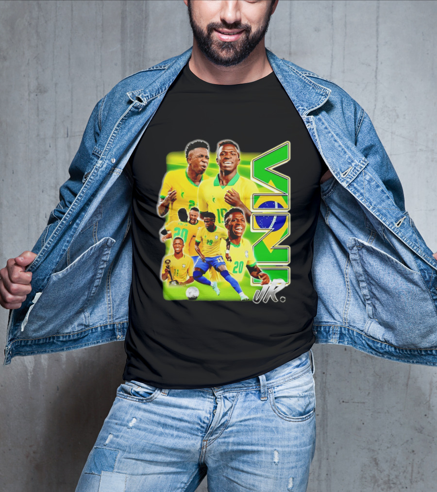 Vinicius Junior Brazil Number 10 Yellow Green Soccer Team Collage T-Shirt