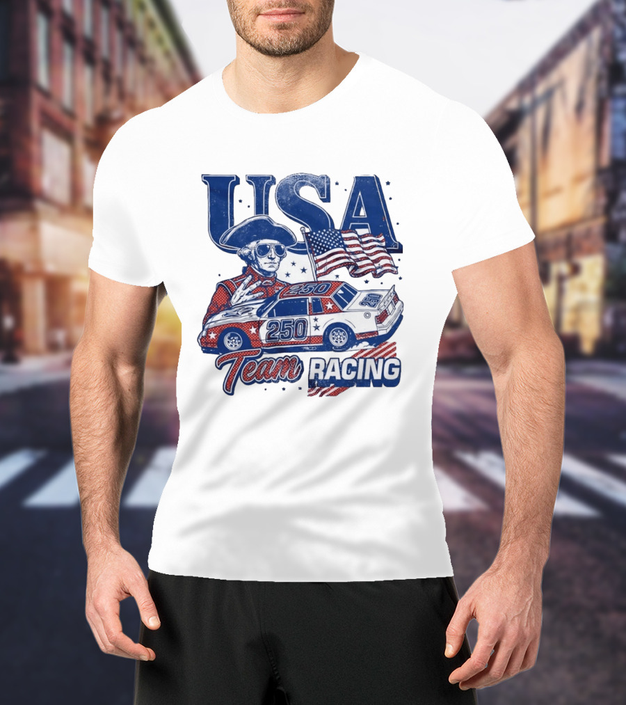 USA Team Racing 250 George Washington American Flag T-Shirt