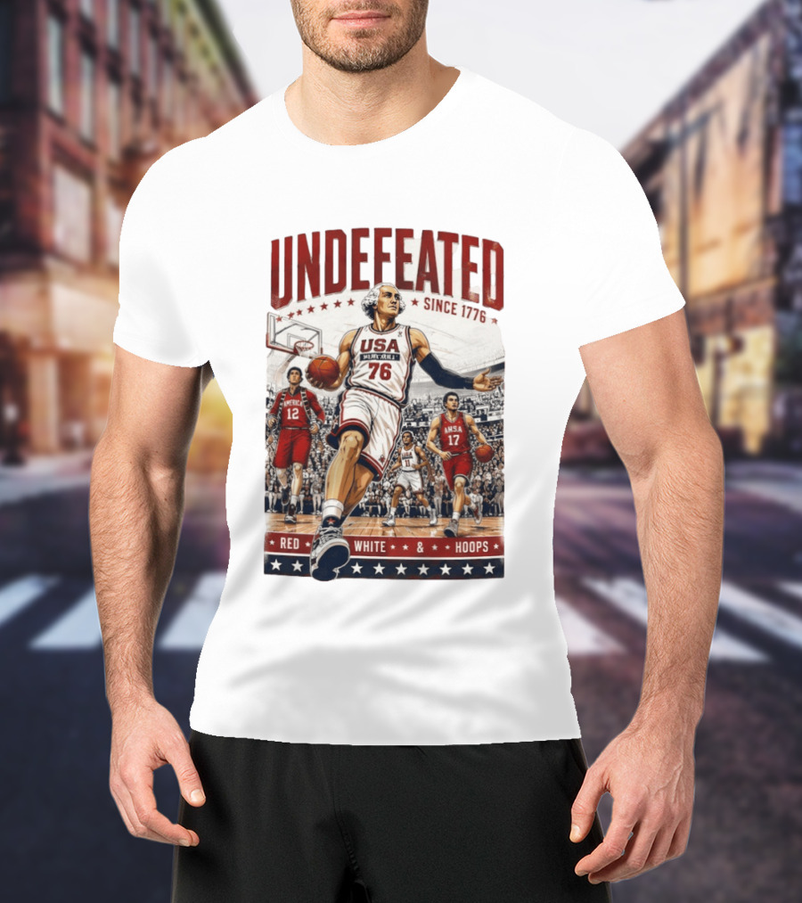 Undefeated USA Basketball Since 1776 Red White Hoops George Washington T-Shirt