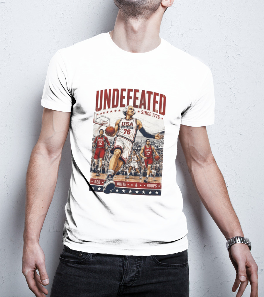 Undefeated USA Basketball Since 1776 Red White Hoops George Washington T-Shirt