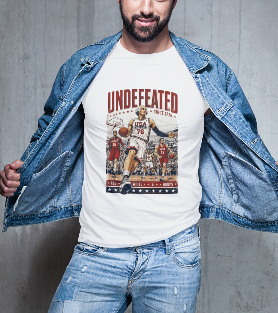 Undefeated USA Basketball Since 1776 Red White Hoops George Washington T-Shirt