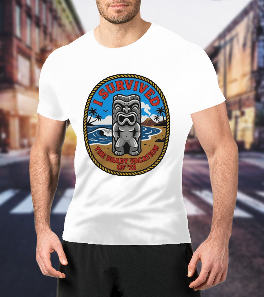 I Survived The Brady Vacation Of '72 Tiki Idol Ocean Scene T-Shirt