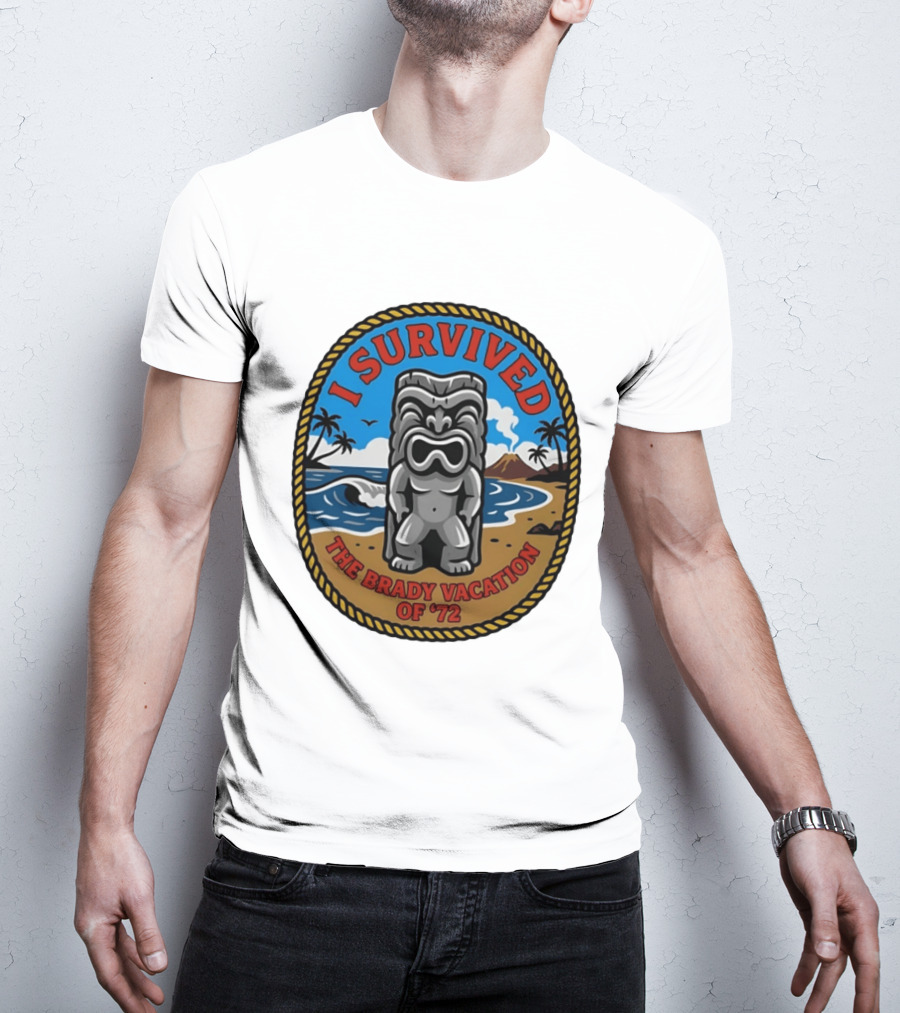 I Survived The Brady Vacation Of '72 Tiki Idol Ocean Scene T-Shirt