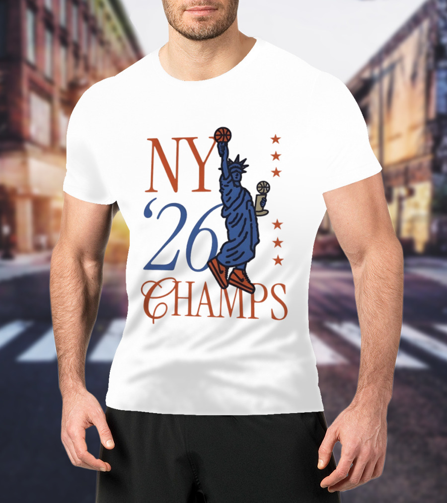 NY 26 Champs Statue Liberty Basketball Trophy T-Shirt