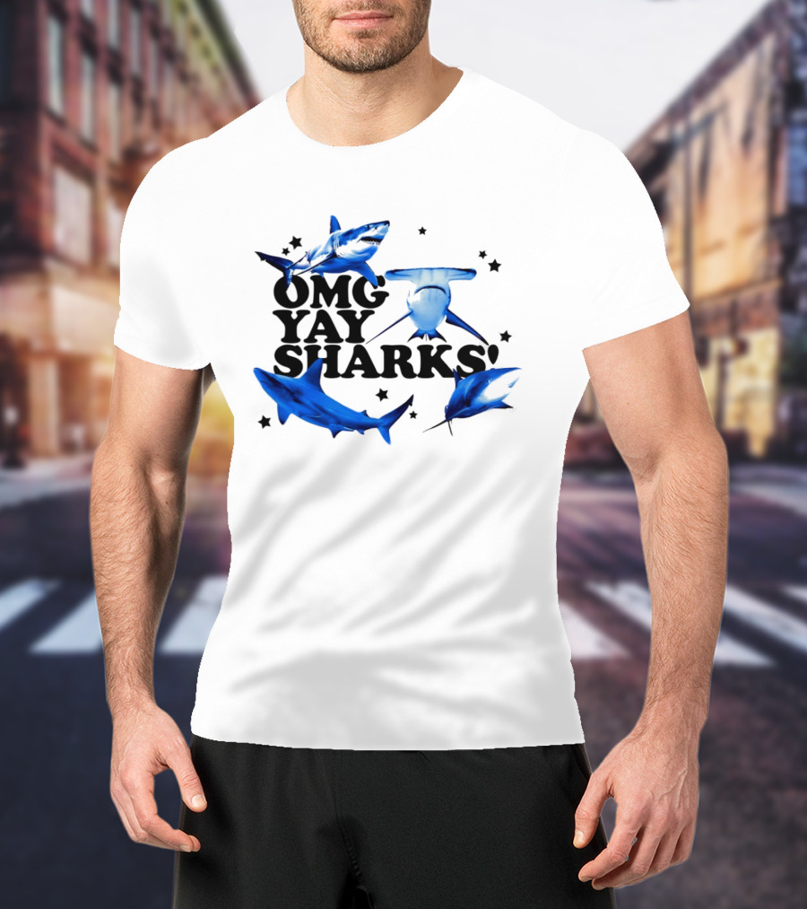 OMG Yay Sharks Ocean Life Marine Biology With Blue Shark Images T-Shirt