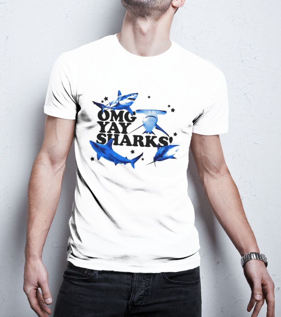 OMG Yay Sharks Ocean Life Marine Biology With Blue Shark Images T-Shirt