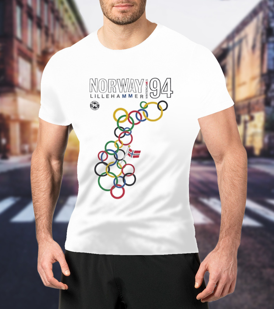 Norway Lillehammer 1994 Winter Games Rings Map T-Shirt