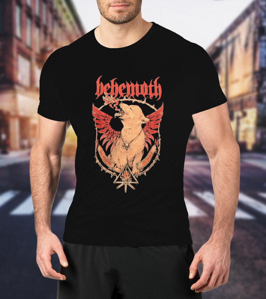Behemoth The Wolfling Ov Siberia Fire Wings Wolf Sun Sigil Black Metal Music T-Shirt