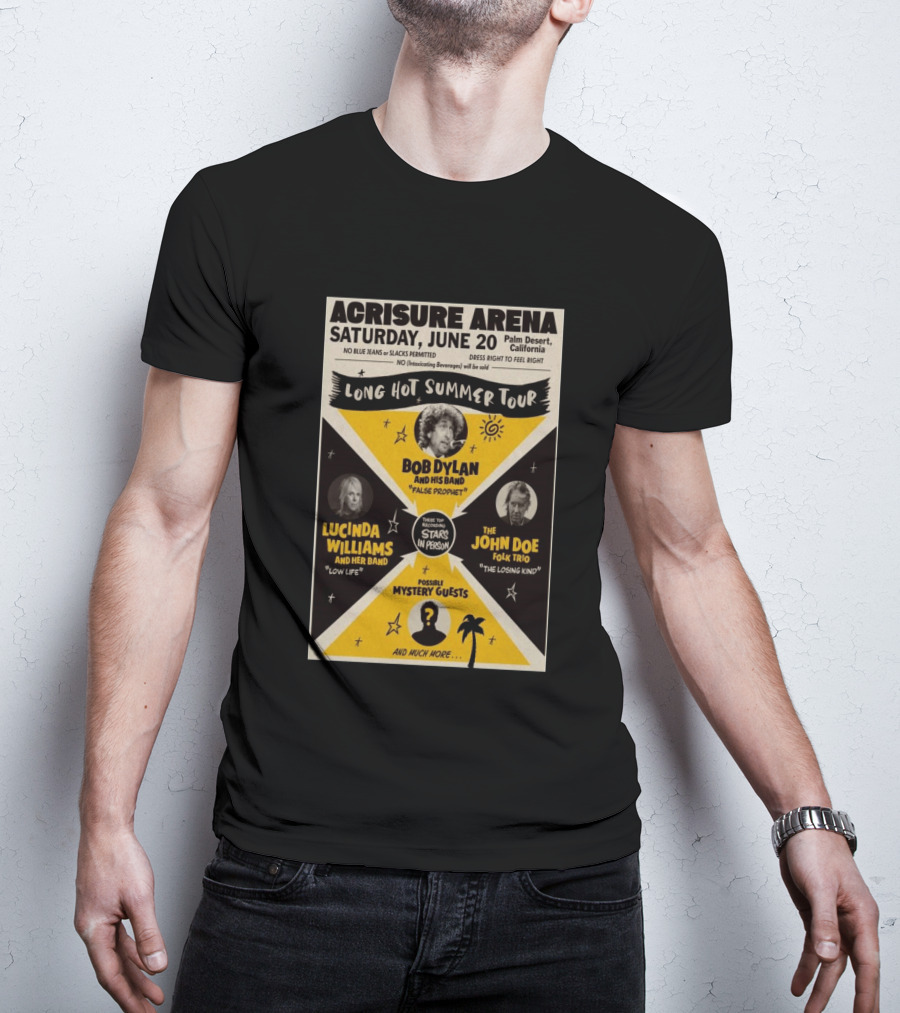 Bob Dylan Long Hot Summer Tour Acrisure Arena June 20 2026 Palm Desert Featuring Lucinda Williams John Doe T-Shirt