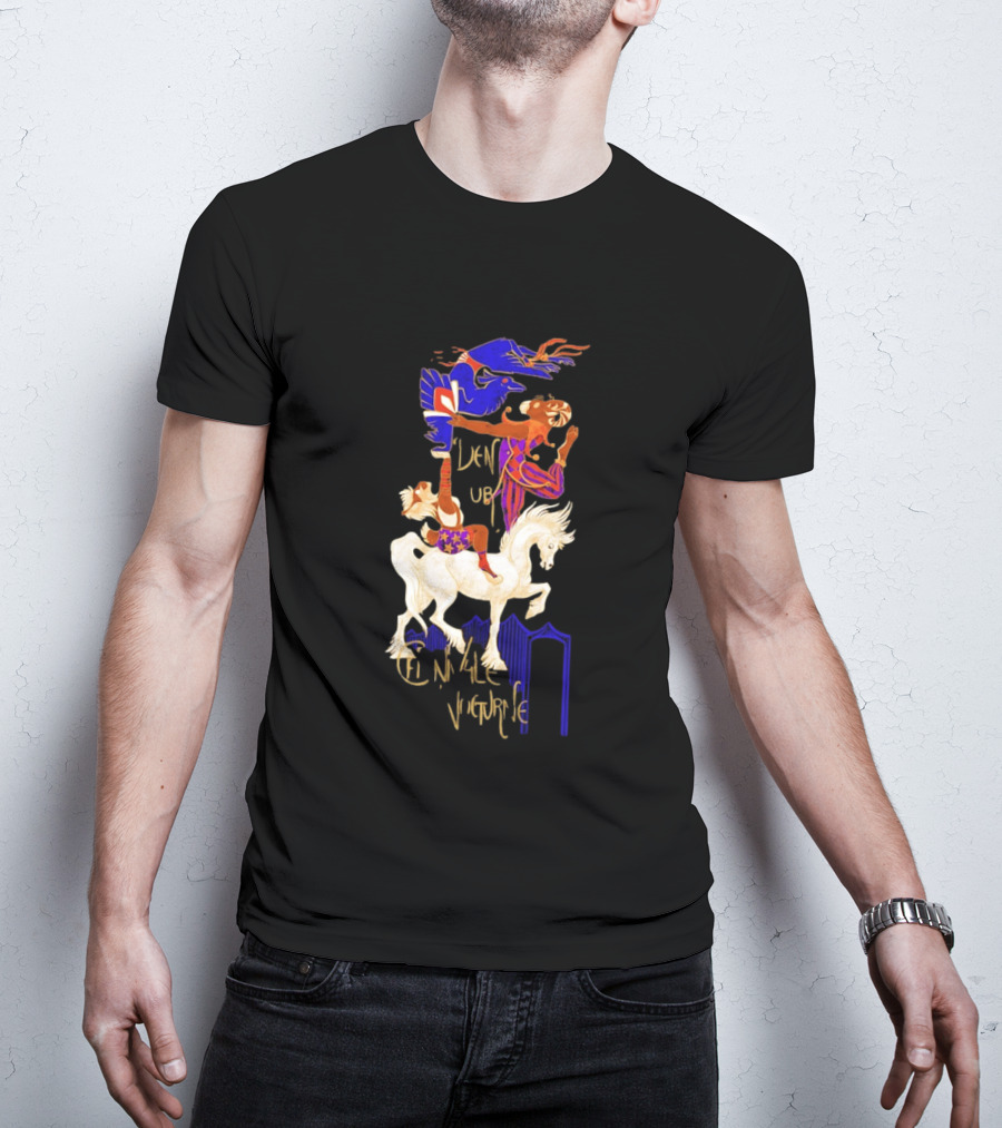 Cirque Style Acrobats On Horseback With Blue And Gold Accents T-Shirt