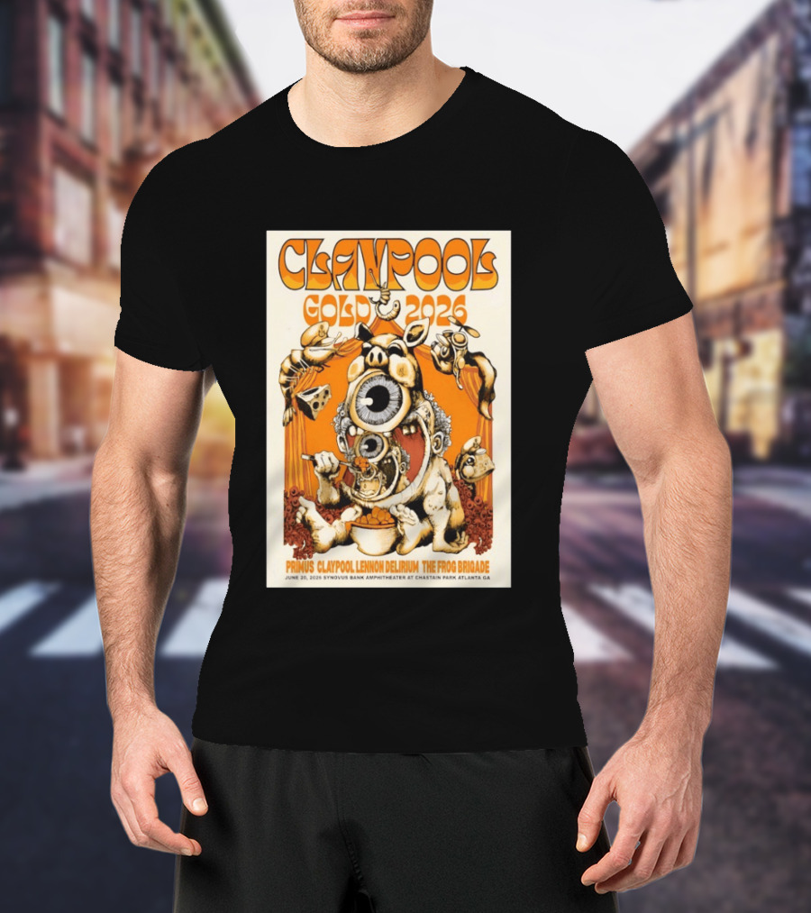 Claypool Gold 2026 Primus Lennon Delirium The Frog Brigade Atlanta June 20 Synovus Bank Amphitheater T-Shirt