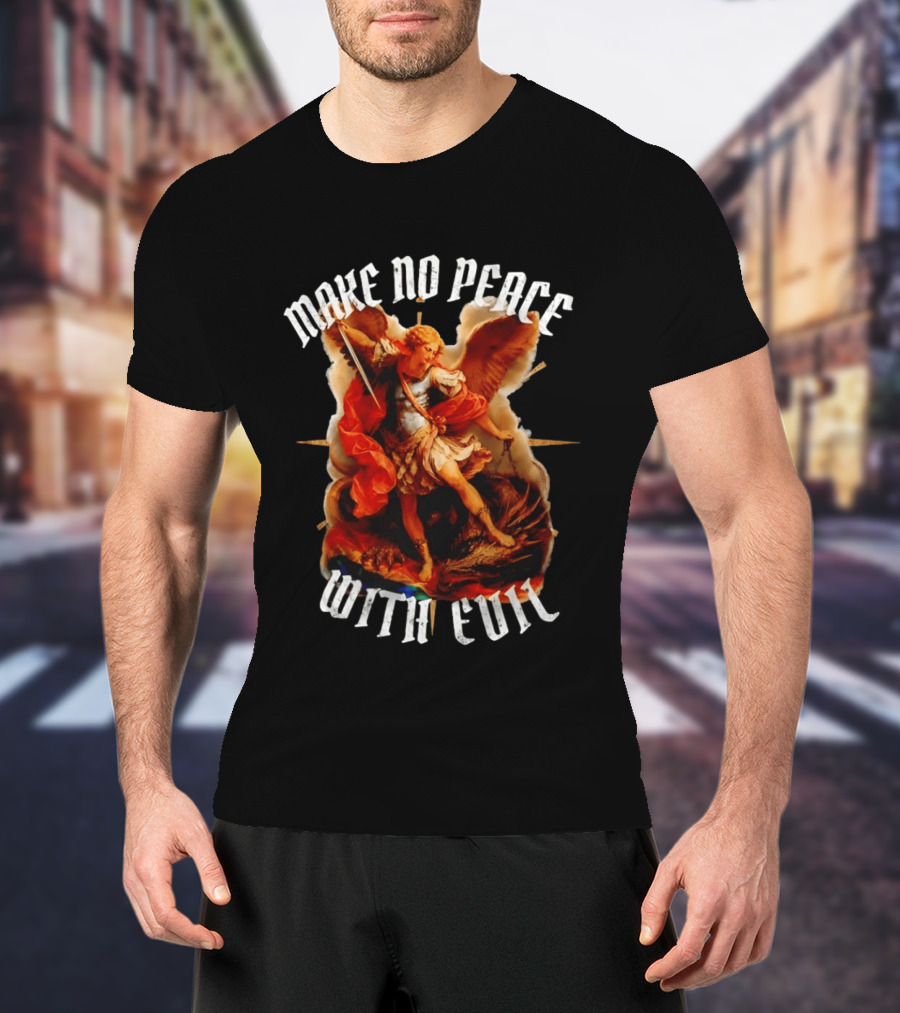 Make No Peace With Evil Angelic Warrior With Sword And Wings T-Shirt