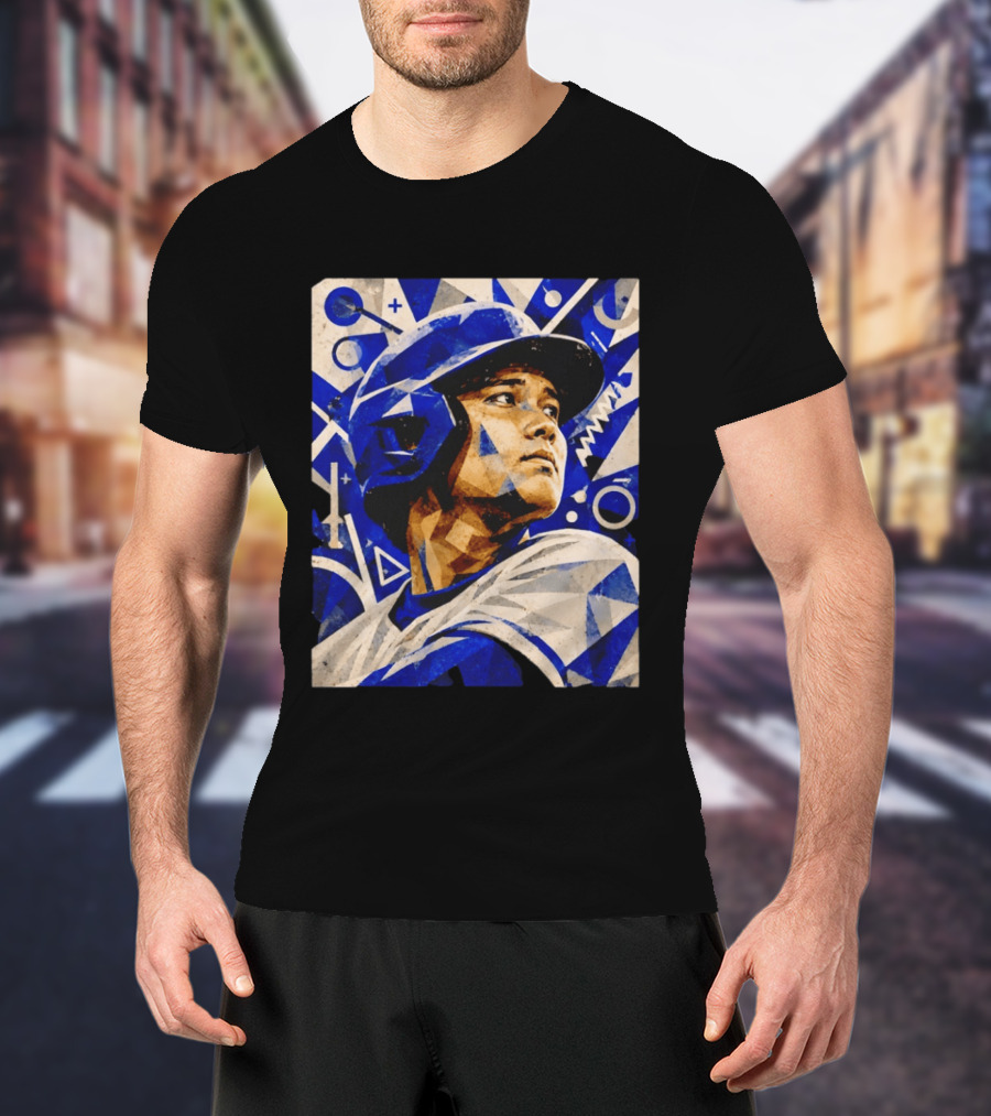 Shohei Ohtani Los Angeles Dodgers Geometric Blue Abstract Baseball T-Shirt