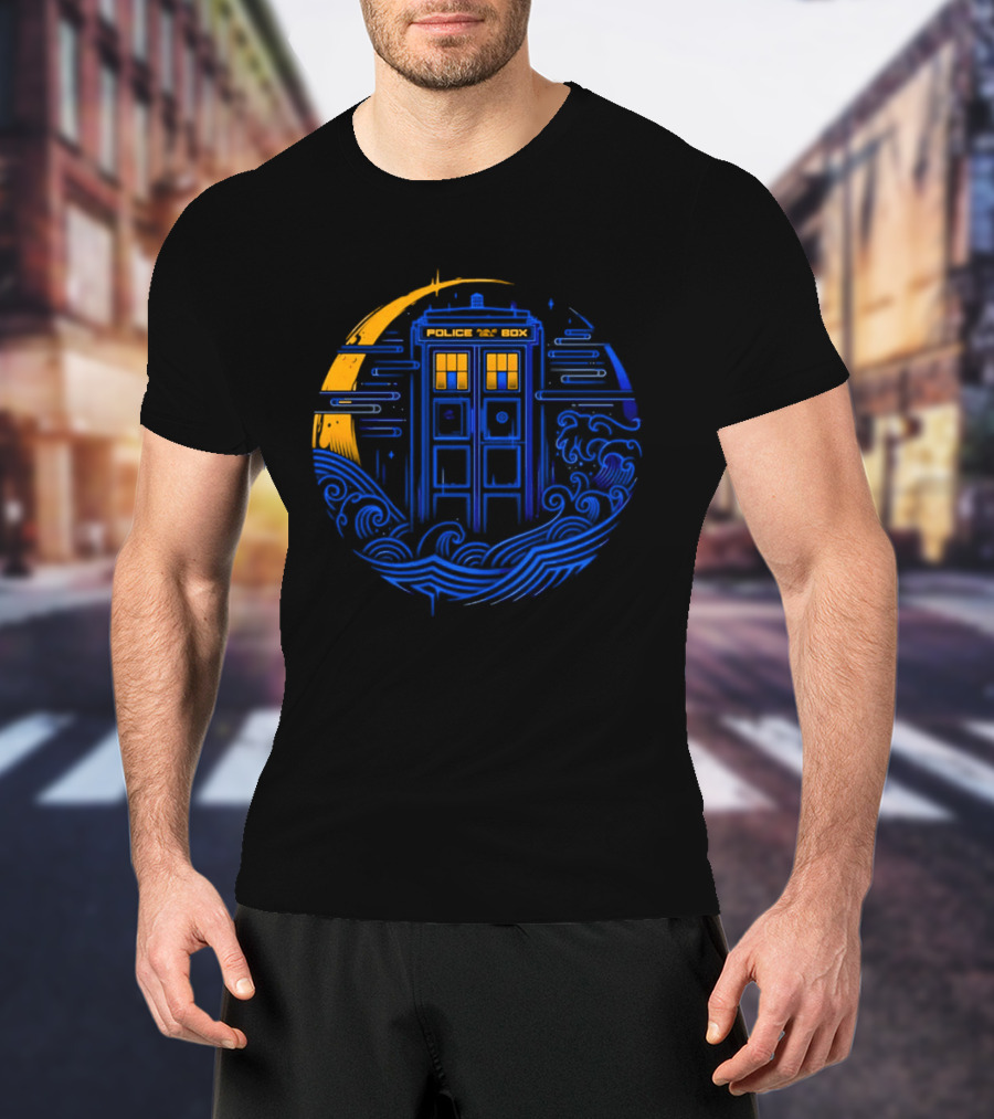 Doctor Who TARDIS Police Box Japanese Wave Sci Fi T-Shirt