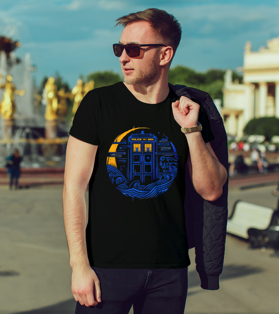 Doctor Who TARDIS Police Box Japanese Wave Sci Fi T-Shirt