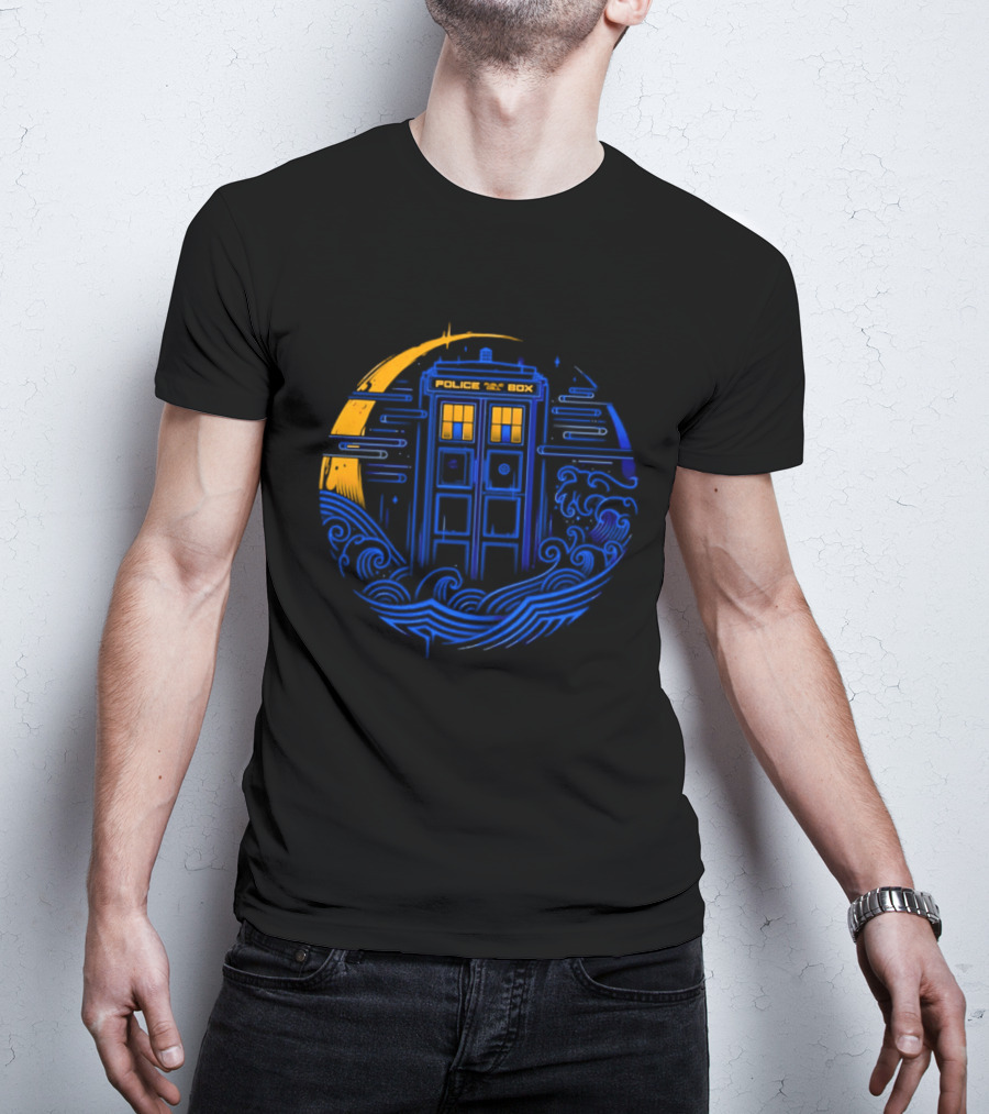 Doctor Who TARDIS Police Box Japanese Wave Sci Fi T-Shirt