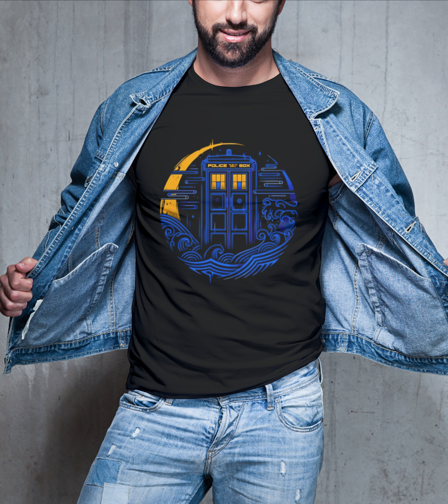 Doctor Who TARDIS Police Box Japanese Wave Sci Fi T-Shirt