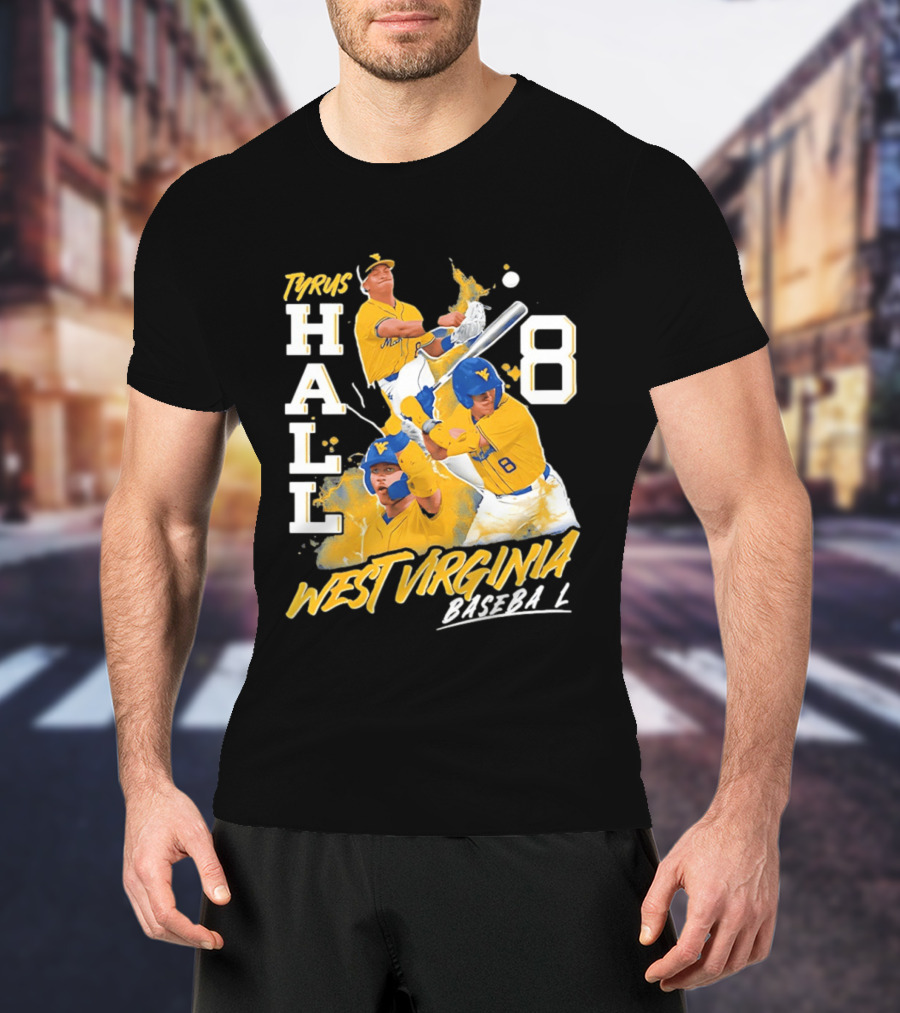 Tyrus Hall 8 West Virginia Baseball Mountaineers T-Shirt