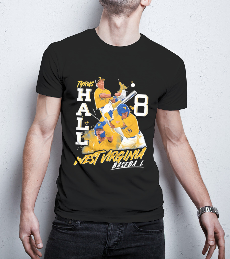 Tyrus Hall 8 West Virginia Baseball Mountaineers T-Shirt