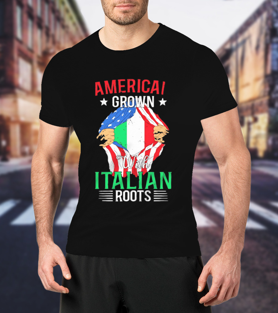 American Grown Italian Roots Flag Inside Patriotic Heritage T-Shirt
