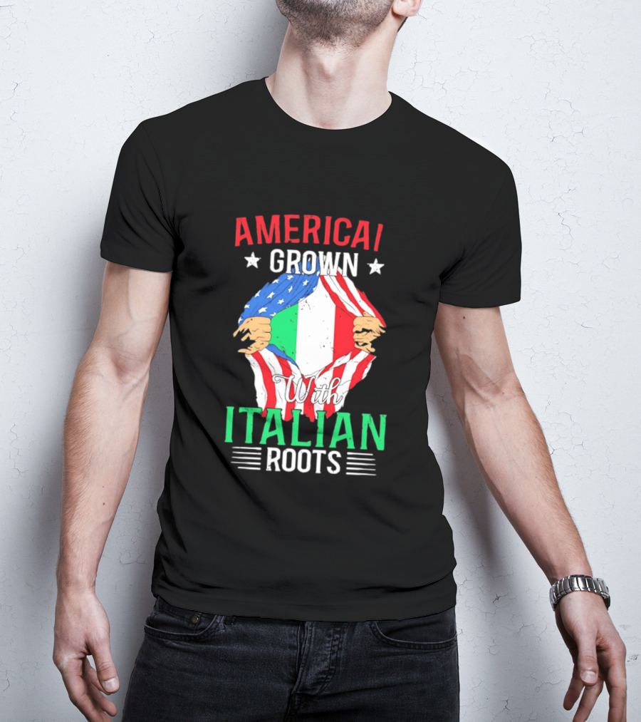 American Grown Italian Roots Flag Inside Patriotic Heritage T-Shirt