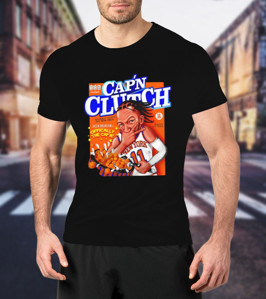 Cap'n Clutch Jalen Brunson New York Offically The Cap'n Cereal Box Comic T-Shirt