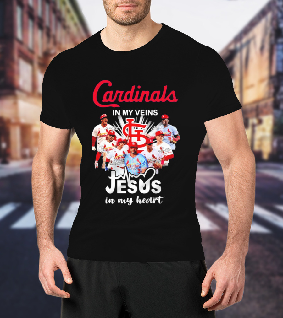 St Louis Cardinals In My Veins Jesus In My Heart Baseball Team Players T-Shirt