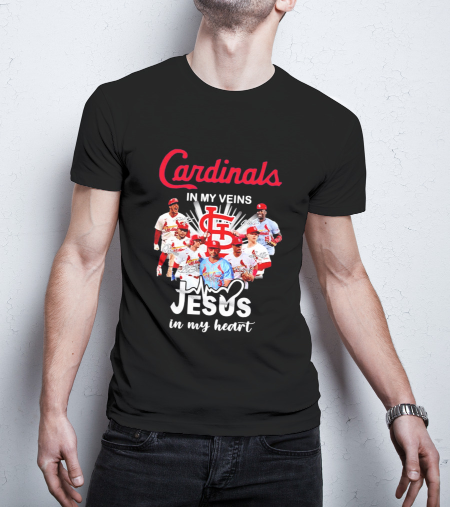 St Louis Cardinals In My Veins Jesus In My Heart Baseball Team Players T-Shirt