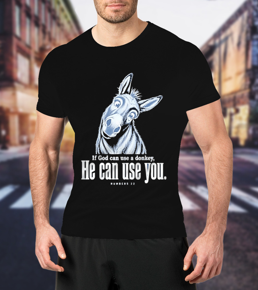 If God Can Use A Donkey He Can Use You Cartoon Donkey Numbers 22 T-Shirt