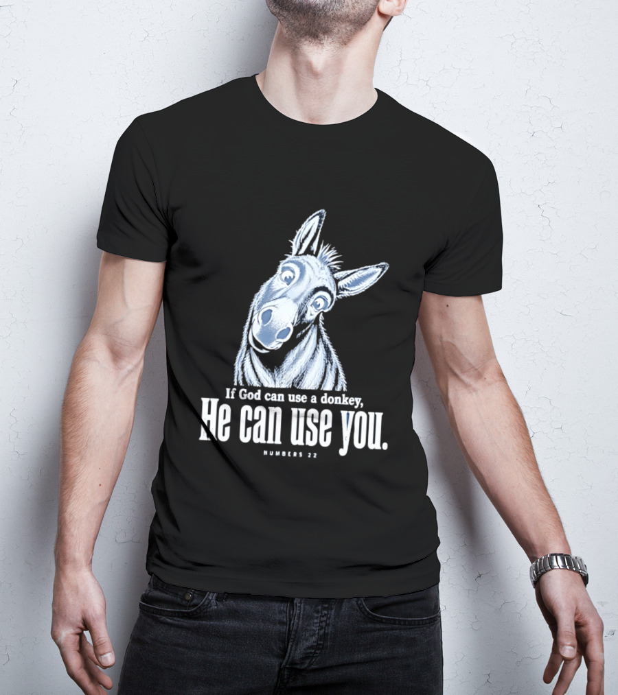 If God Can Use A Donkey He Can Use You Cartoon Donkey Numbers 22 T-Shirt