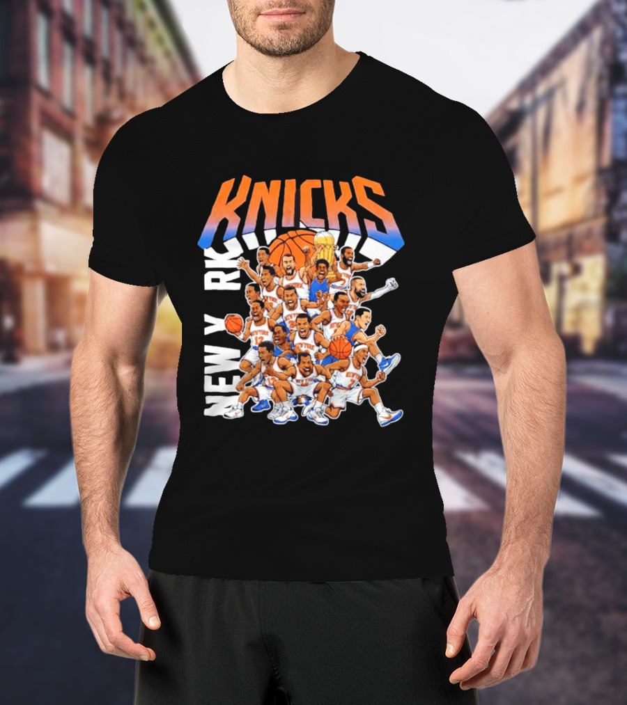 New York Knicks Cartoon Players 2026 Basketball Team Fun T-Shirt