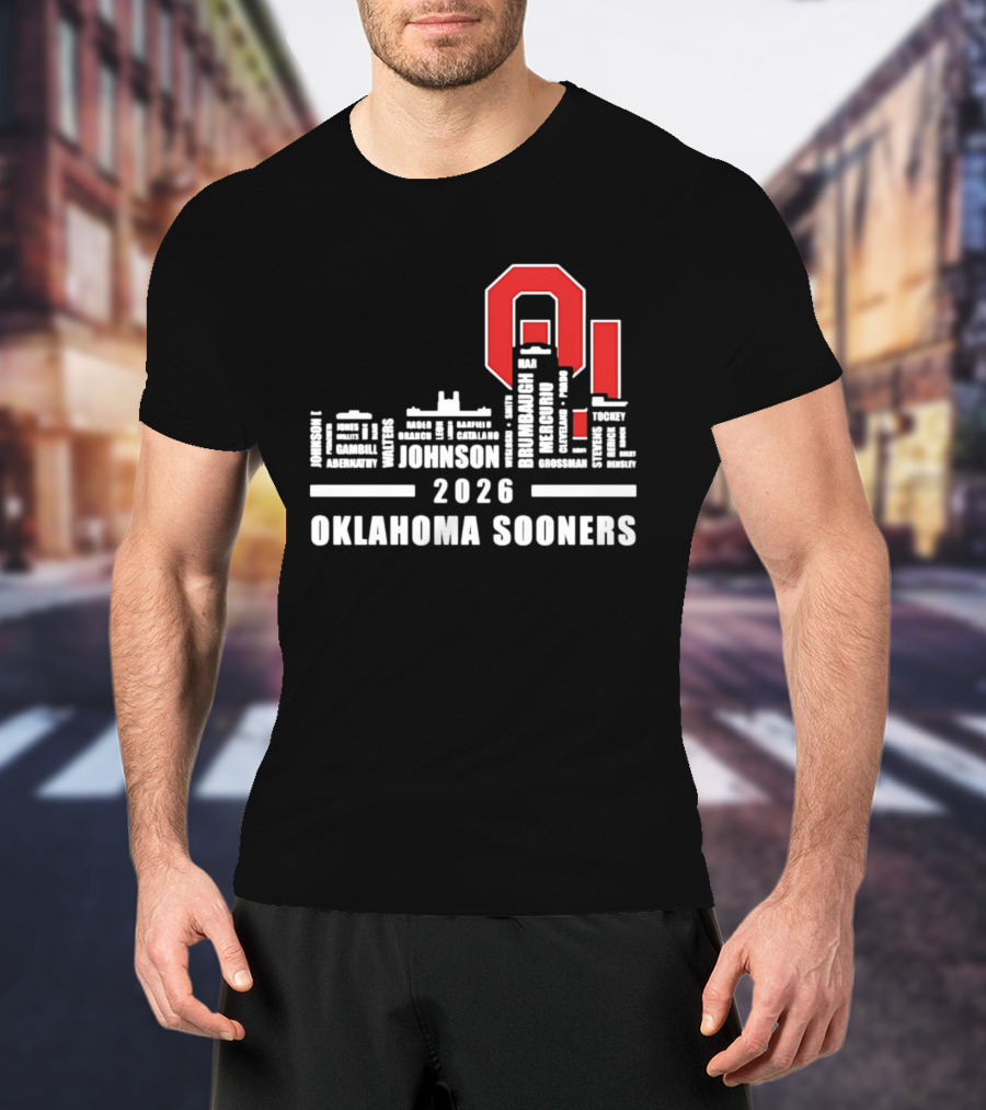 Oklahoma Sooners 2026 Johnson City Skyline Player Name T-Shirt
