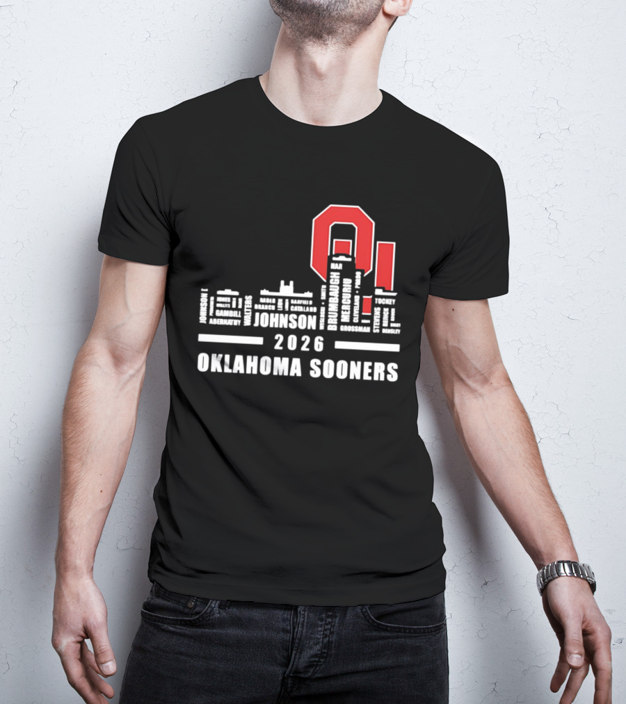 Oklahoma Sooners 2026 Johnson City Skyline Player Name T-Shirt