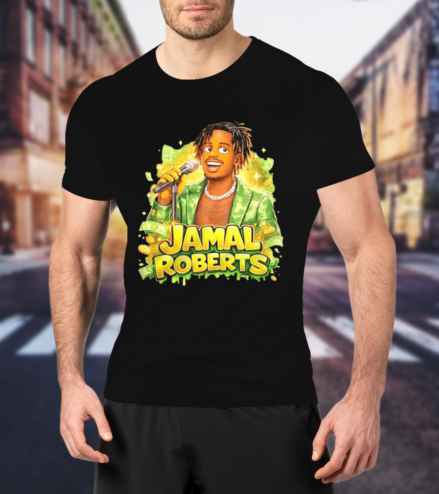 Jamal Roberts 2025 American Idol Winner Illustrated Mic Holding Dollar Sign T-Shirt