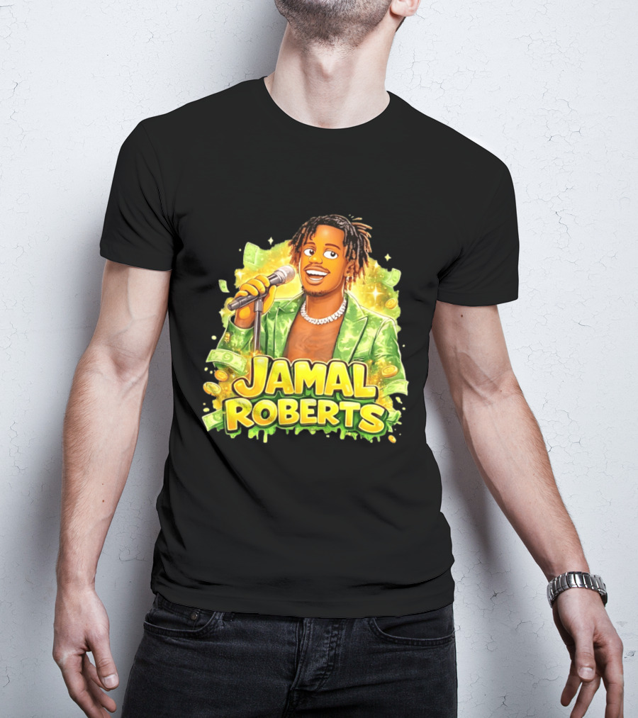 Jamal Roberts 2025 American Idol Winner Illustrated Mic Holding Dollar Sign T-Shirt