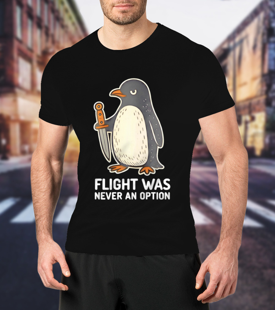 Flight Was Never An Option Cartoon Penguin With Sword T-Shirt