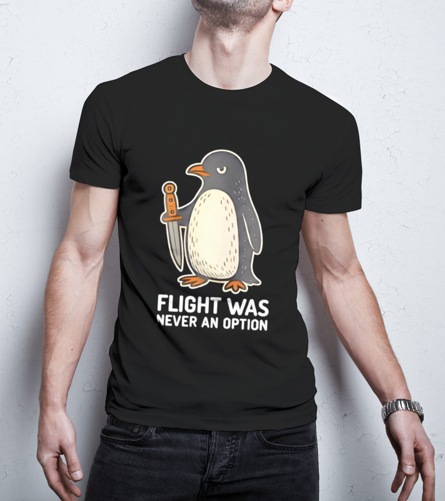 Flight Was Never An Option Cartoon Penguin With Sword T-Shirt