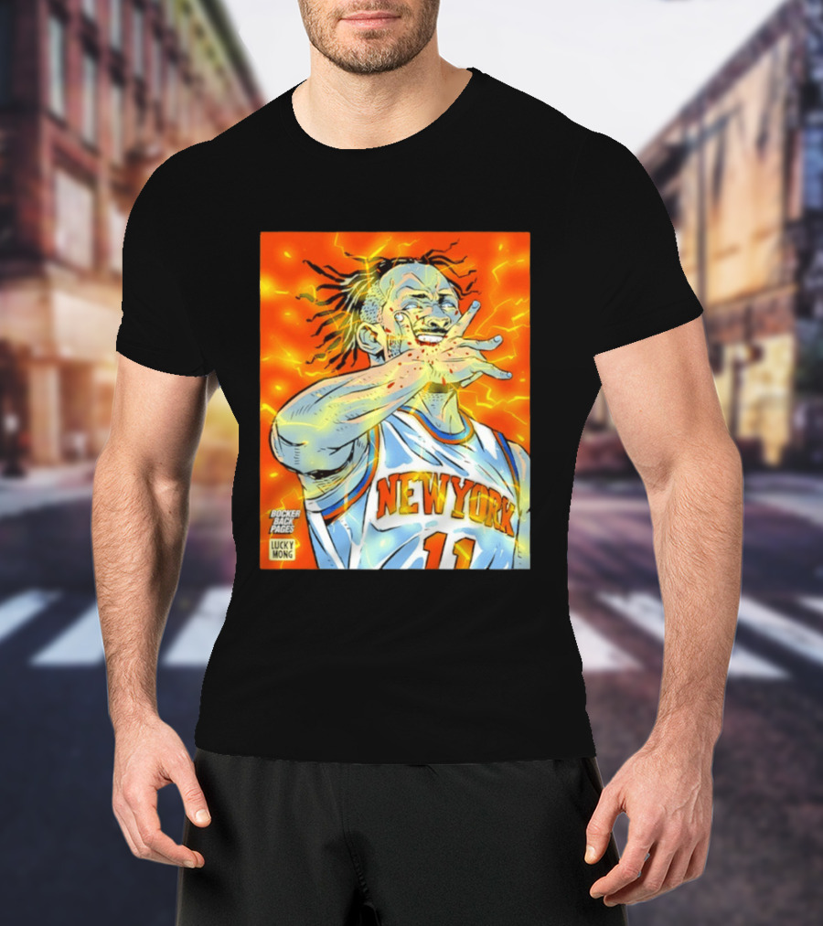 New York Knicks Jalen Brunson Comic Bite By Bocker Back Pages Lucky Mong T-Shirt