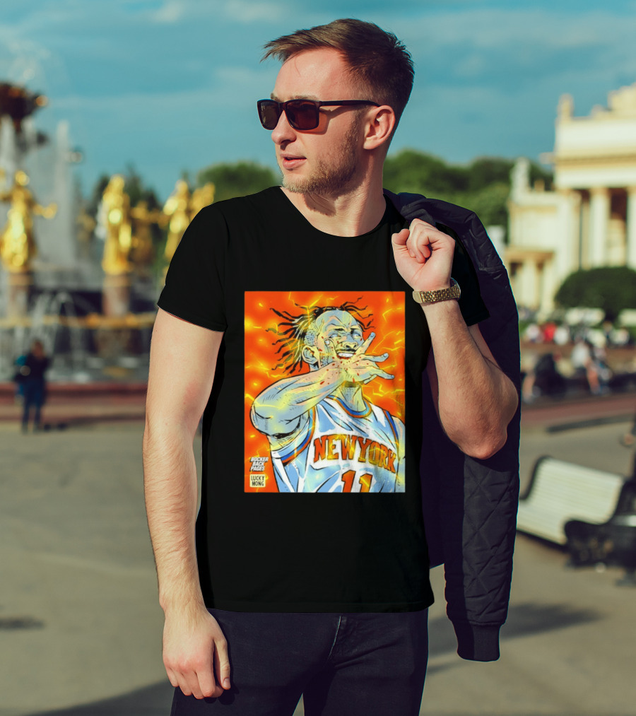 New York Knicks Jalen Brunson Comic Bite By Bocker Back Pages Lucky Mong T-Shirt