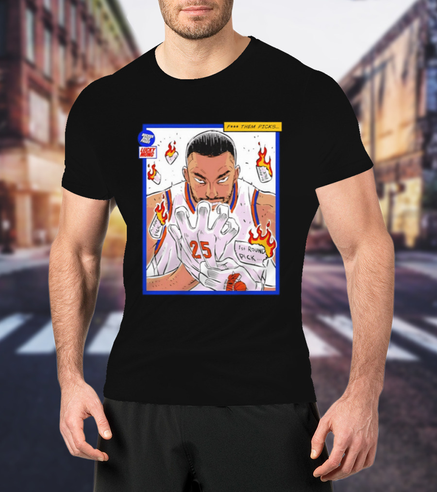 Lucky Mong Knicks Mikal Bridges Comic 25 Flames 1st Round Picks T-Shirt