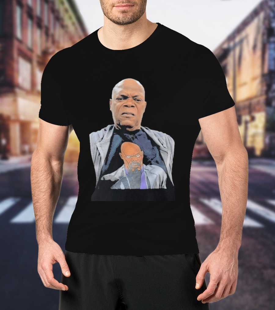 Samuel L. Jackson Wearing Himself On T-Shirt