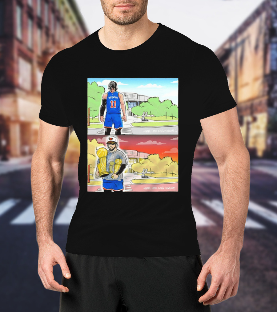 Maki Brunson NY Knicks Jalen Brunson NBA Champs June 13th Morning Night Trophy Comic T-Shirt
