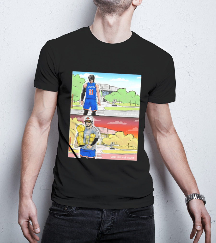 Maki Brunson NY Knicks Jalen Brunson NBA Champs June 13th Morning Night Trophy Comic T-Shirt