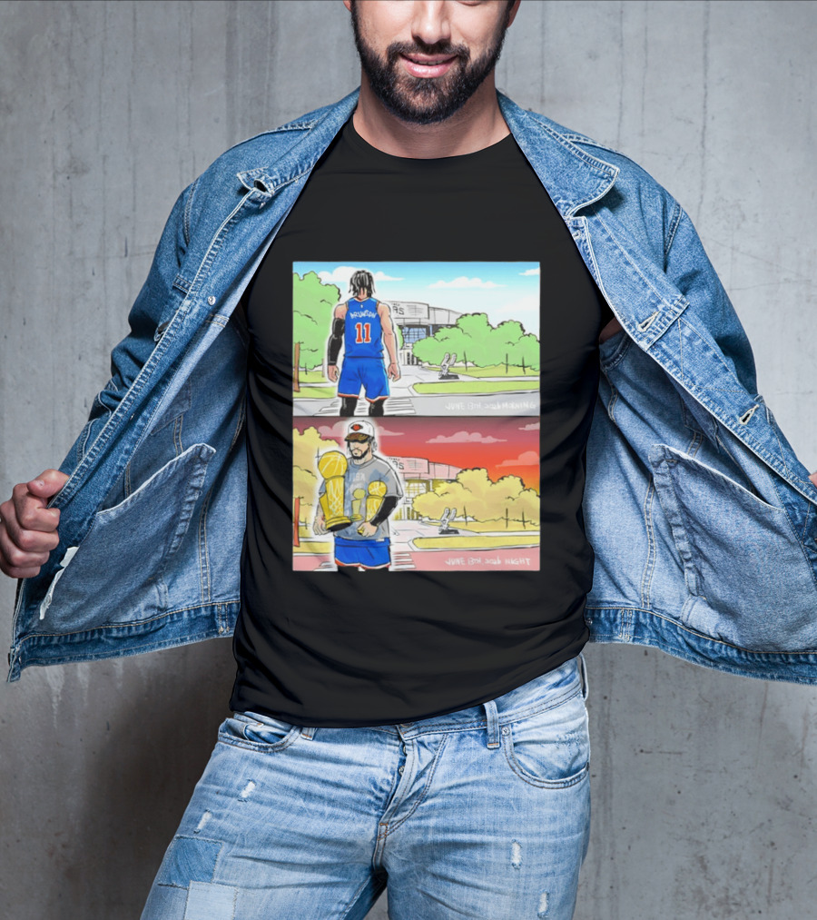 Maki Brunson NY Knicks Jalen Brunson NBA Champs June 13th Morning Night Trophy Comic T-Shirt