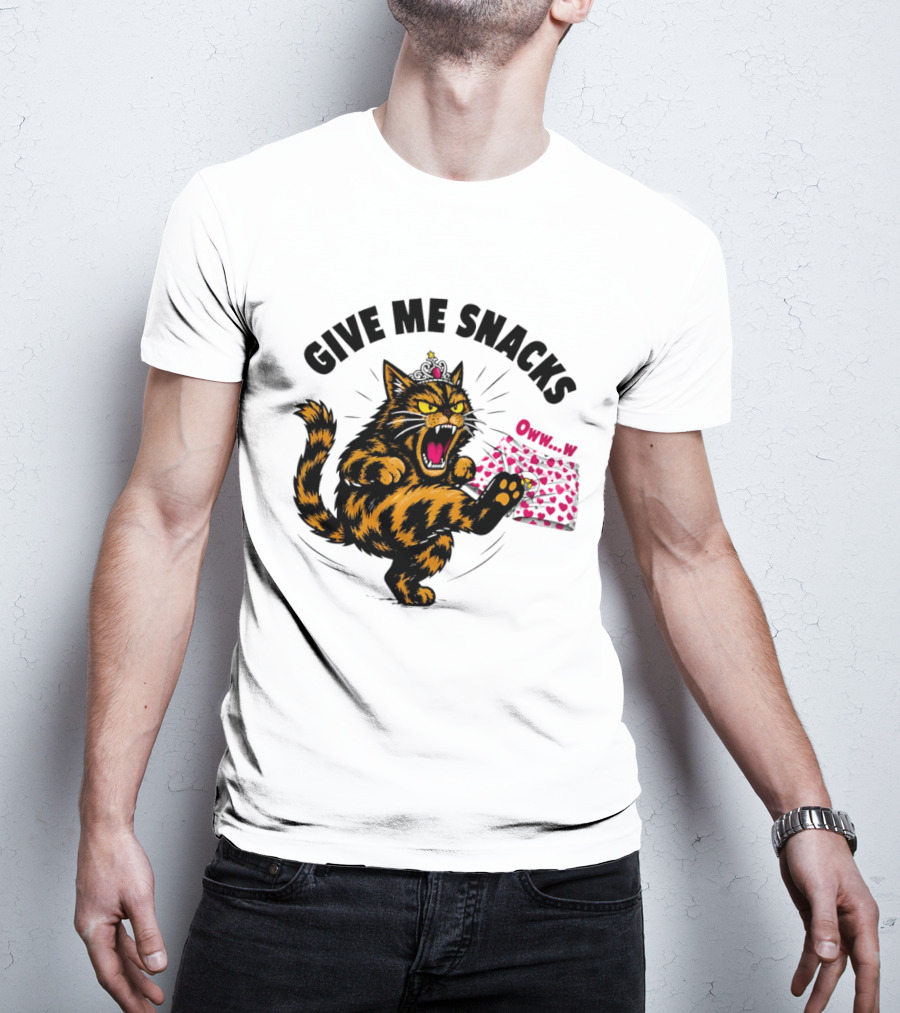 Cat Crown Give Me Snacks Owww W Wild Feline Fun T-Shirt