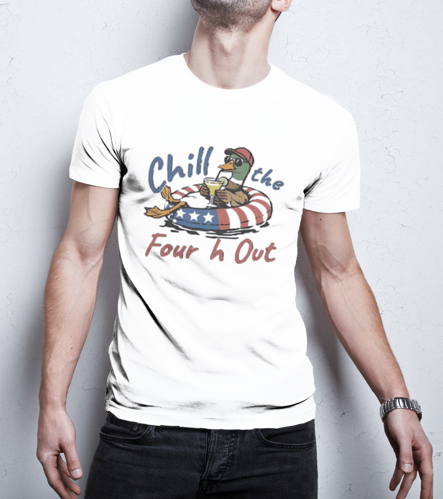 Chill The Fourth Out Mallard Duck Patriotic American Flag Pool Party T-Shirt